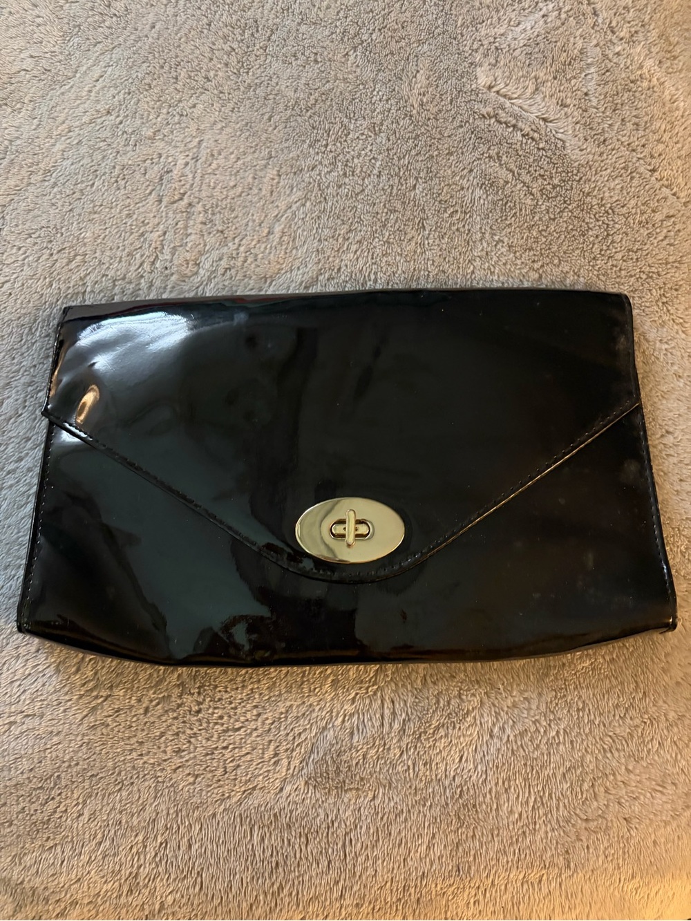 Black Patent Envelope Clutch with Gold Turn-Lock